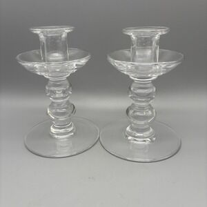 Val‎ St Lambert (2) Crystal Candlestick Holders Signed 7" Tall Set Of 2